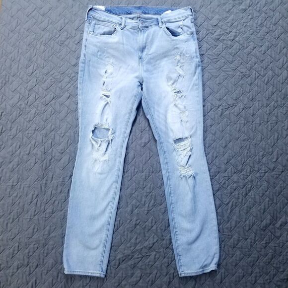 H&M Denim Jeans Mens 36x32 Blue Skinny Coupe Moulante Distressed Light Denim - Picture 1 of 11